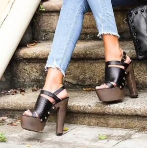 ladies shoes black color high wedge shoes metal decoration high heels ankle strap comfortable party sandals
