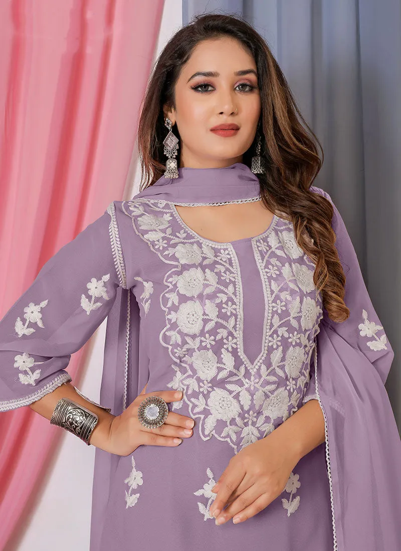 Lavender Lucknowi Thread Embroidery Palazzo Suit