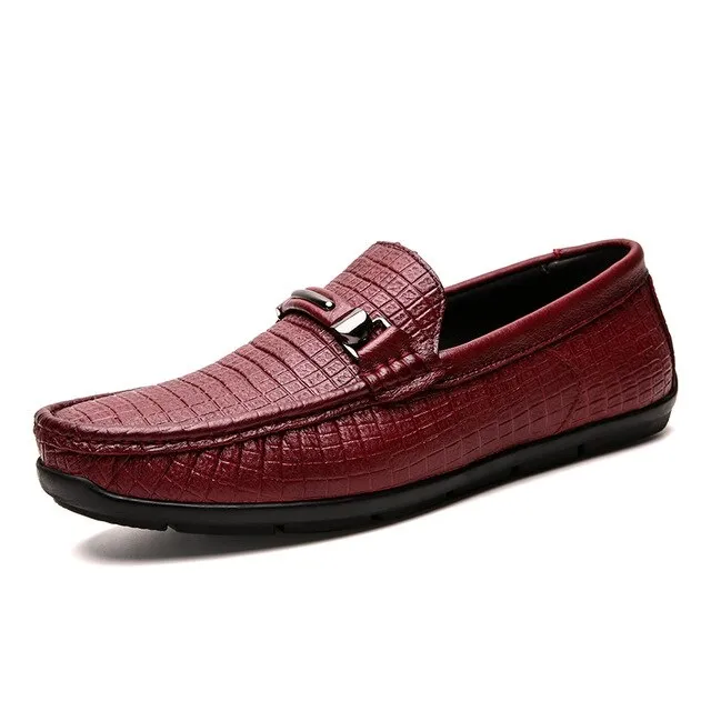 Leather men's shoes  spring and autumn brand British style plaid comfortable high quality casual simple black loafers