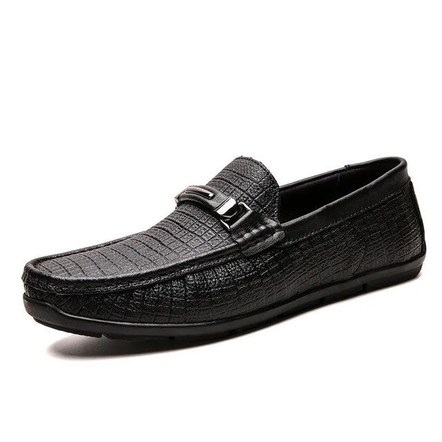 Leather men's shoes  spring and autumn brand British style plaid comfortable high quality casual simple black loafers