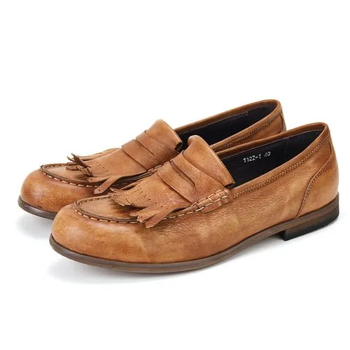 Leather retro tassel casual leather shoes handmade loafers