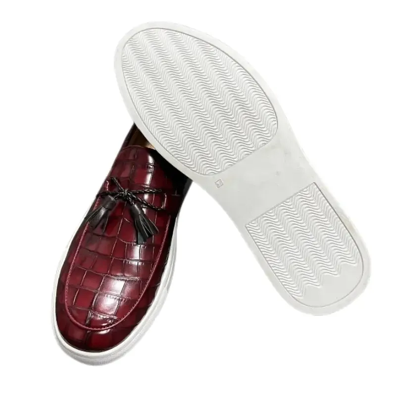 Leather Tassel Loafers with Crocodile Pattern