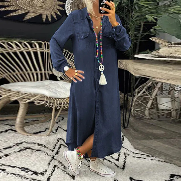 Lia | Comfortable Denim Shirt Dress