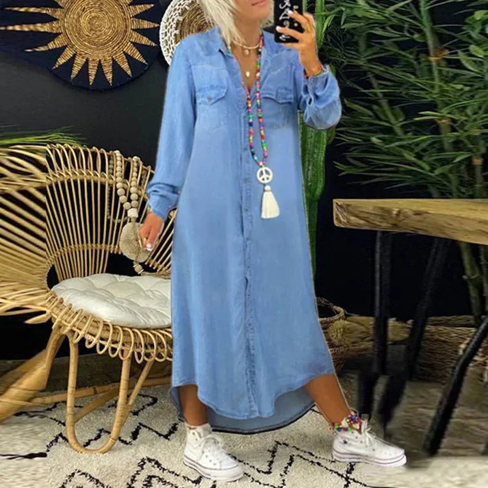 Lia | Comfortable Denim Shirt Dress