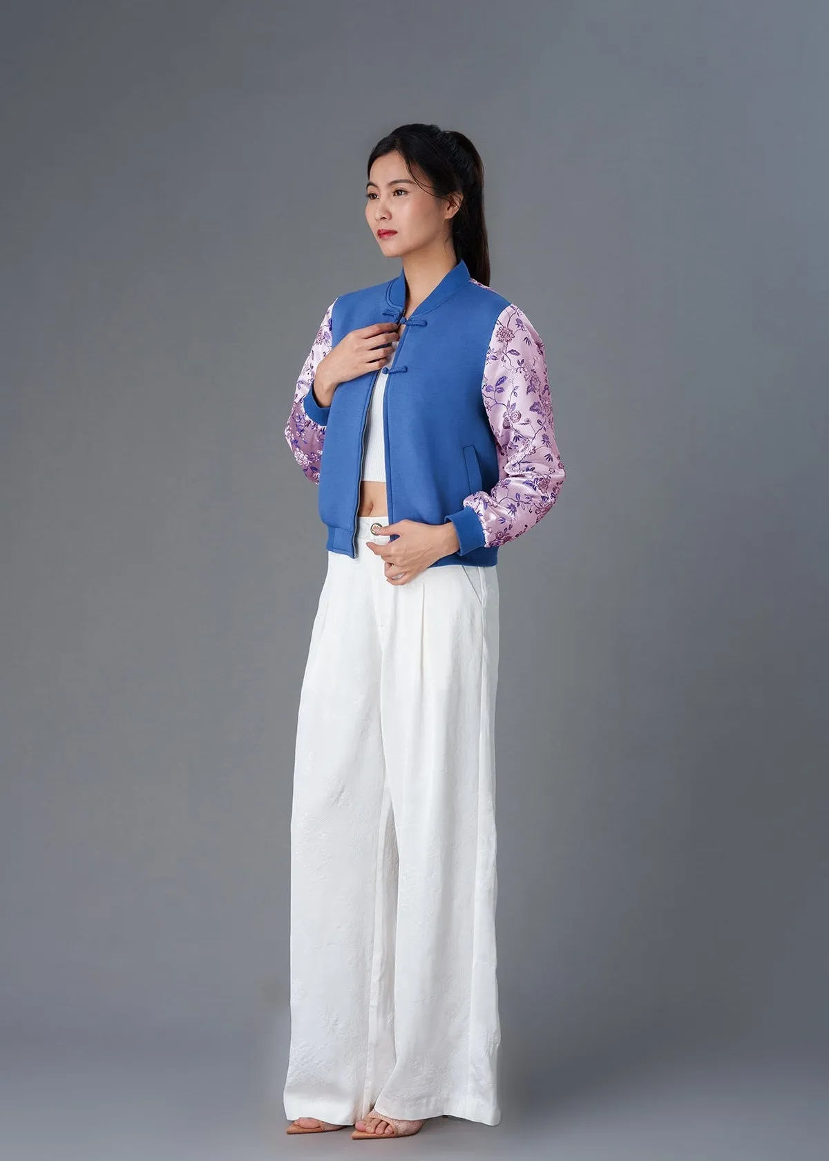 Love In Mist Bomber Jacket (Blue/ Pink)