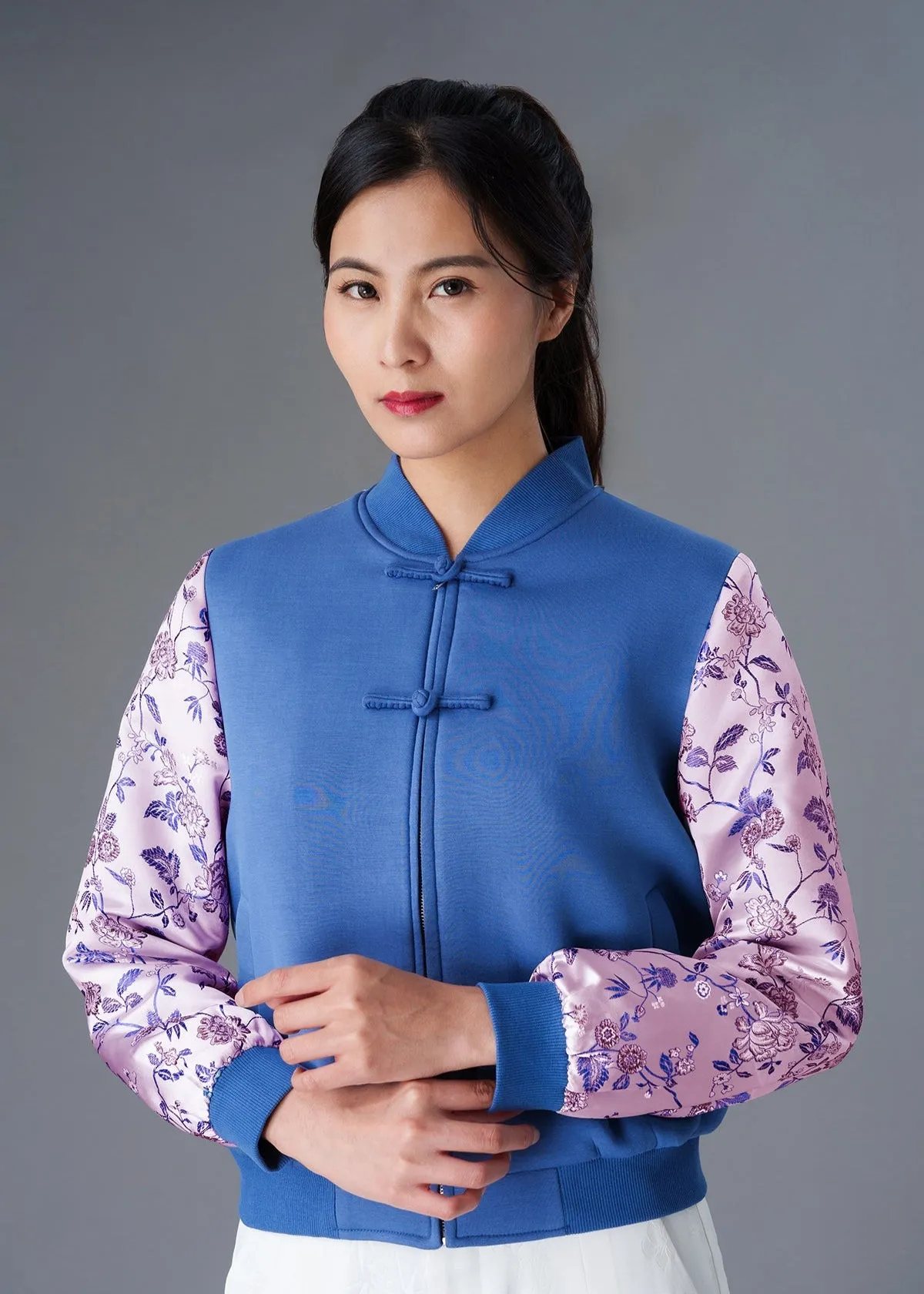 Love In Mist Bomber Jacket (Blue/ Pink)