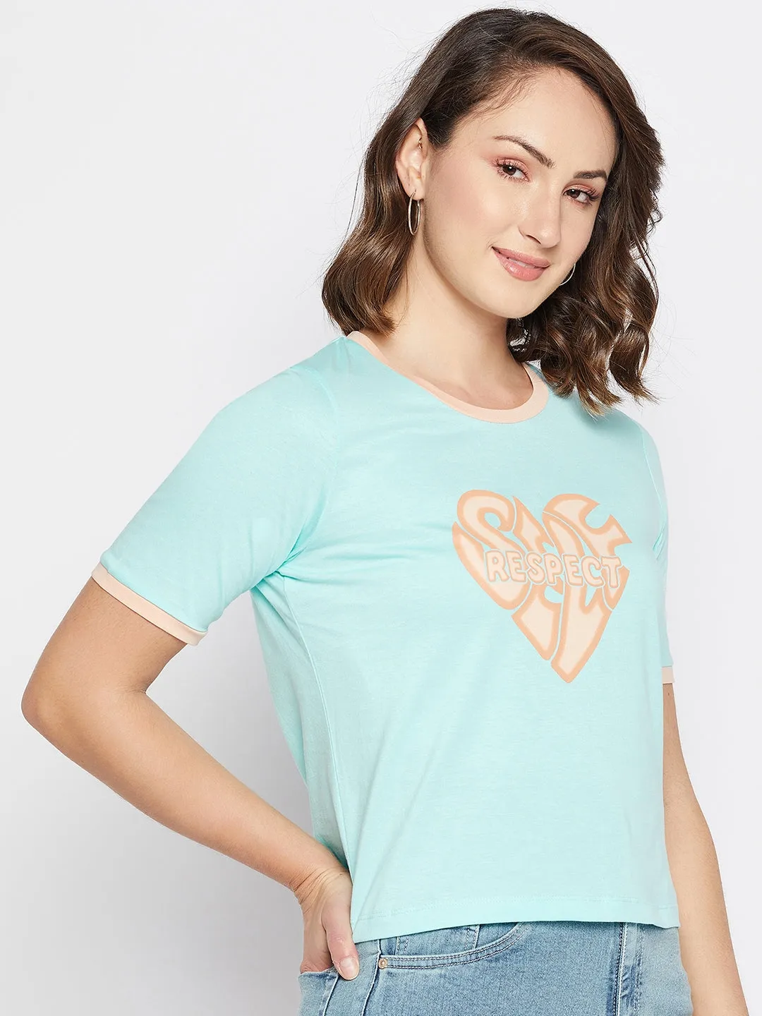 Madame Light Aqua Typography Top