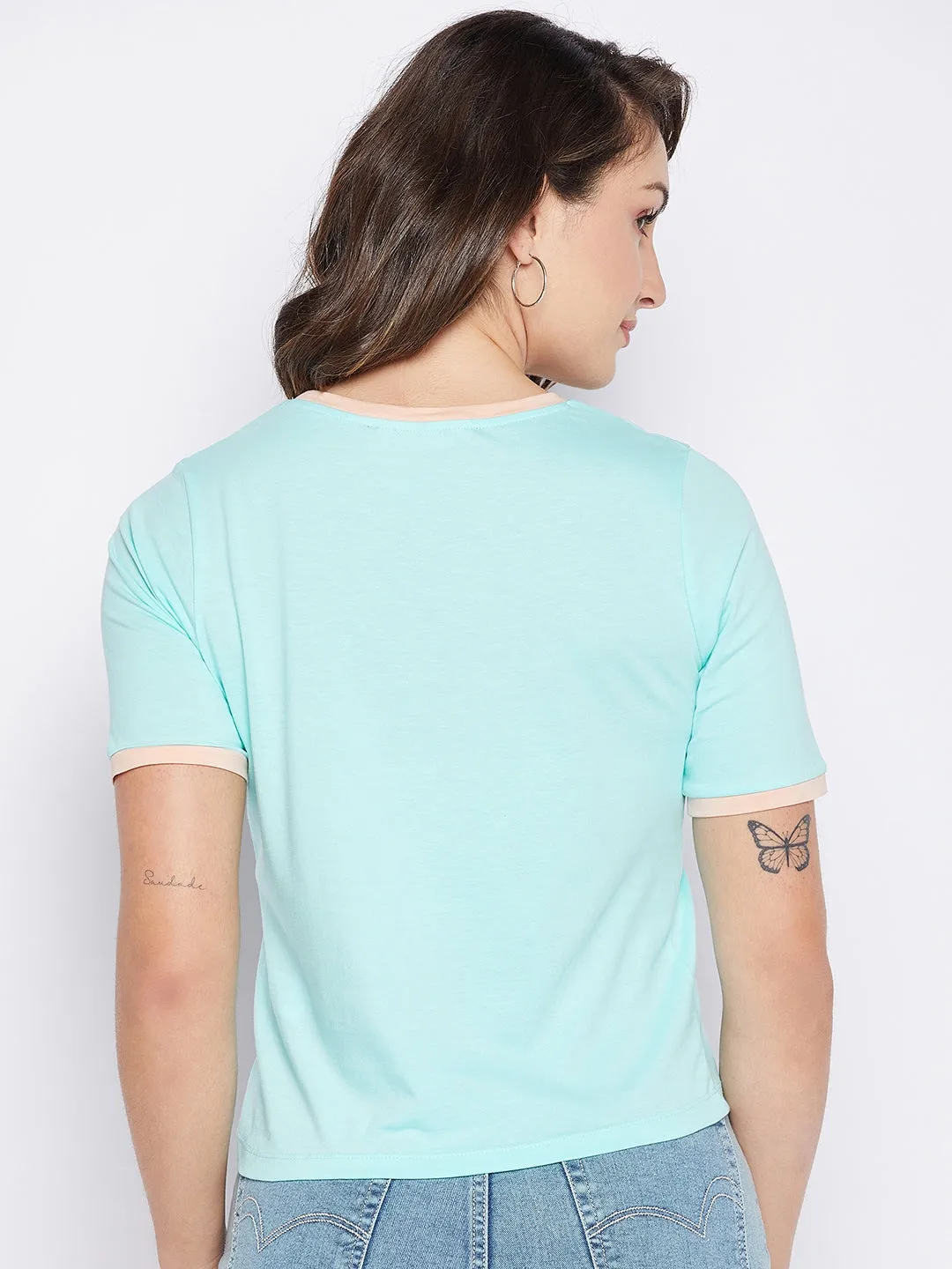 Madame Light Aqua Typography Top
