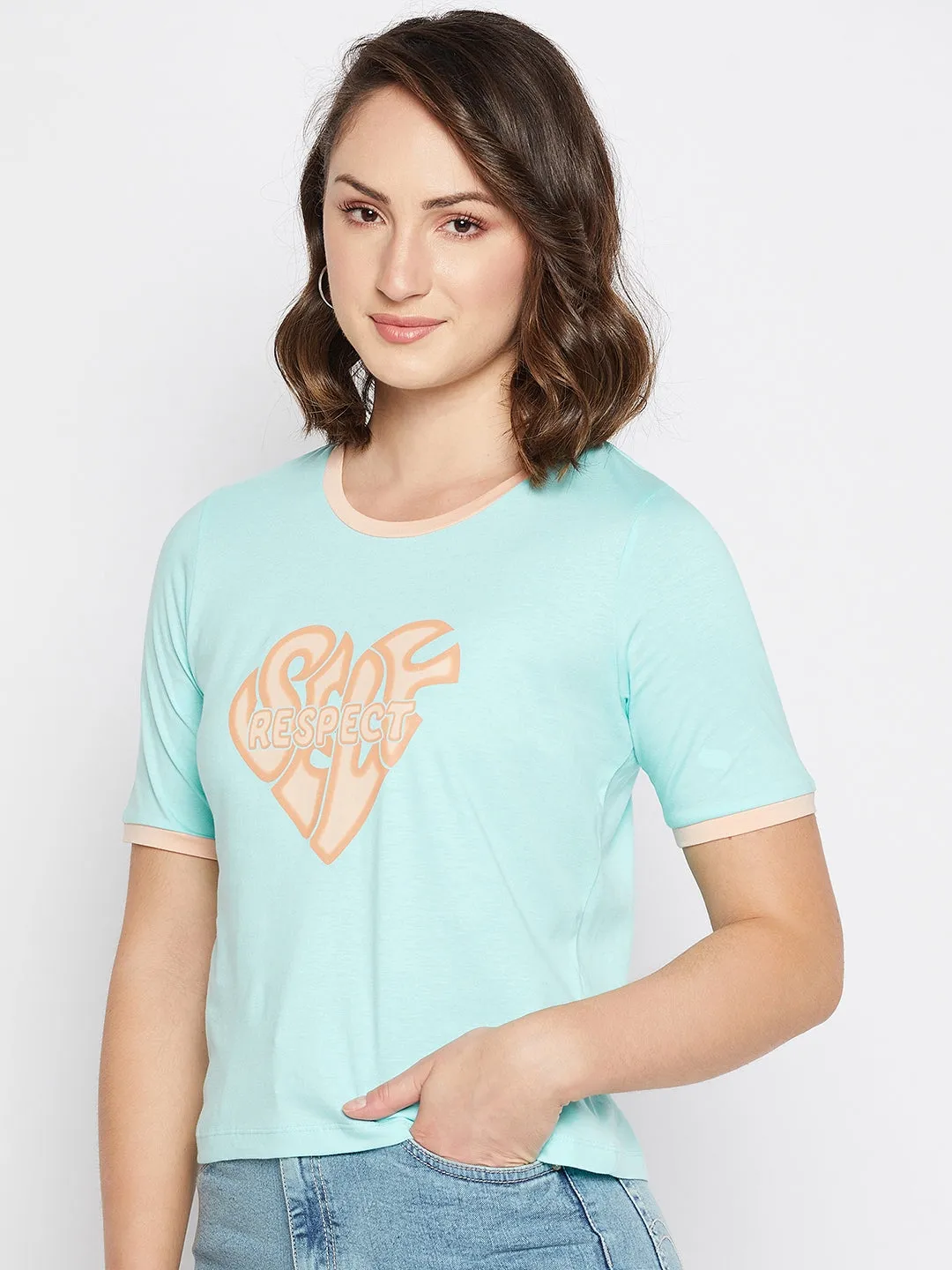 Madame Light Aqua Typography Top