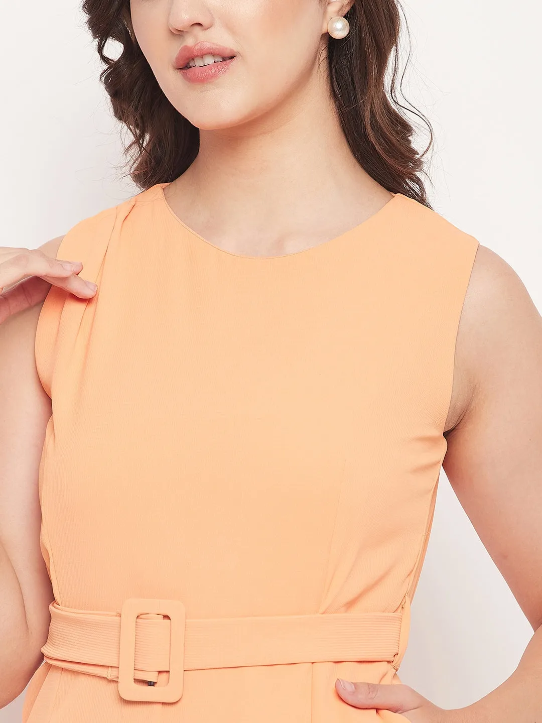 Madame Orange Boat Neckline Sleeveless Crop Jumpsuit
