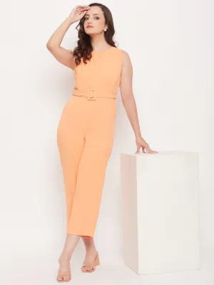 Madame Orange Boat Neckline Sleeveless Crop Jumpsuit