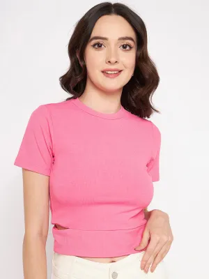Madame Pink Fitted Round Neck Top