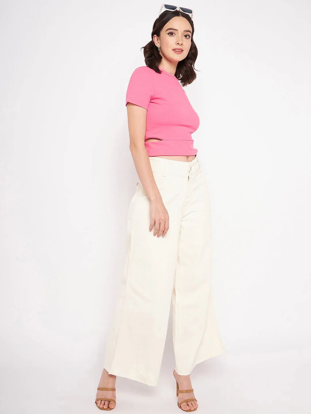 Madame Pink Fitted Round Neck Top