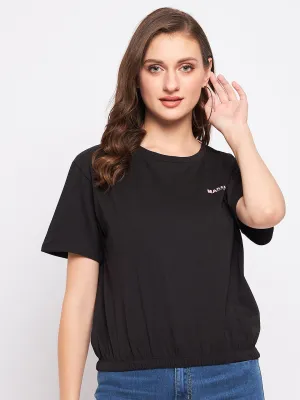 Madame Solid Black Elasticated Waist Top