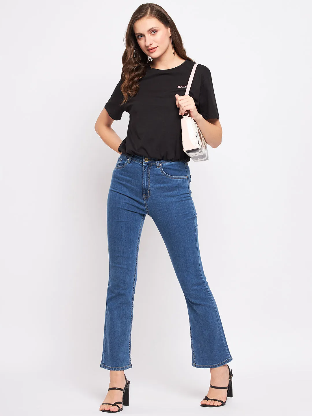 Madame Solid Black Elasticated Waist Top