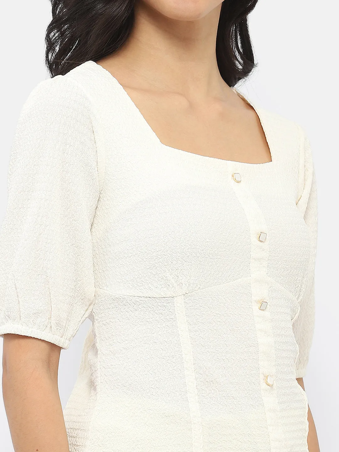 Madame Square Neck Off-White Crinkled Top