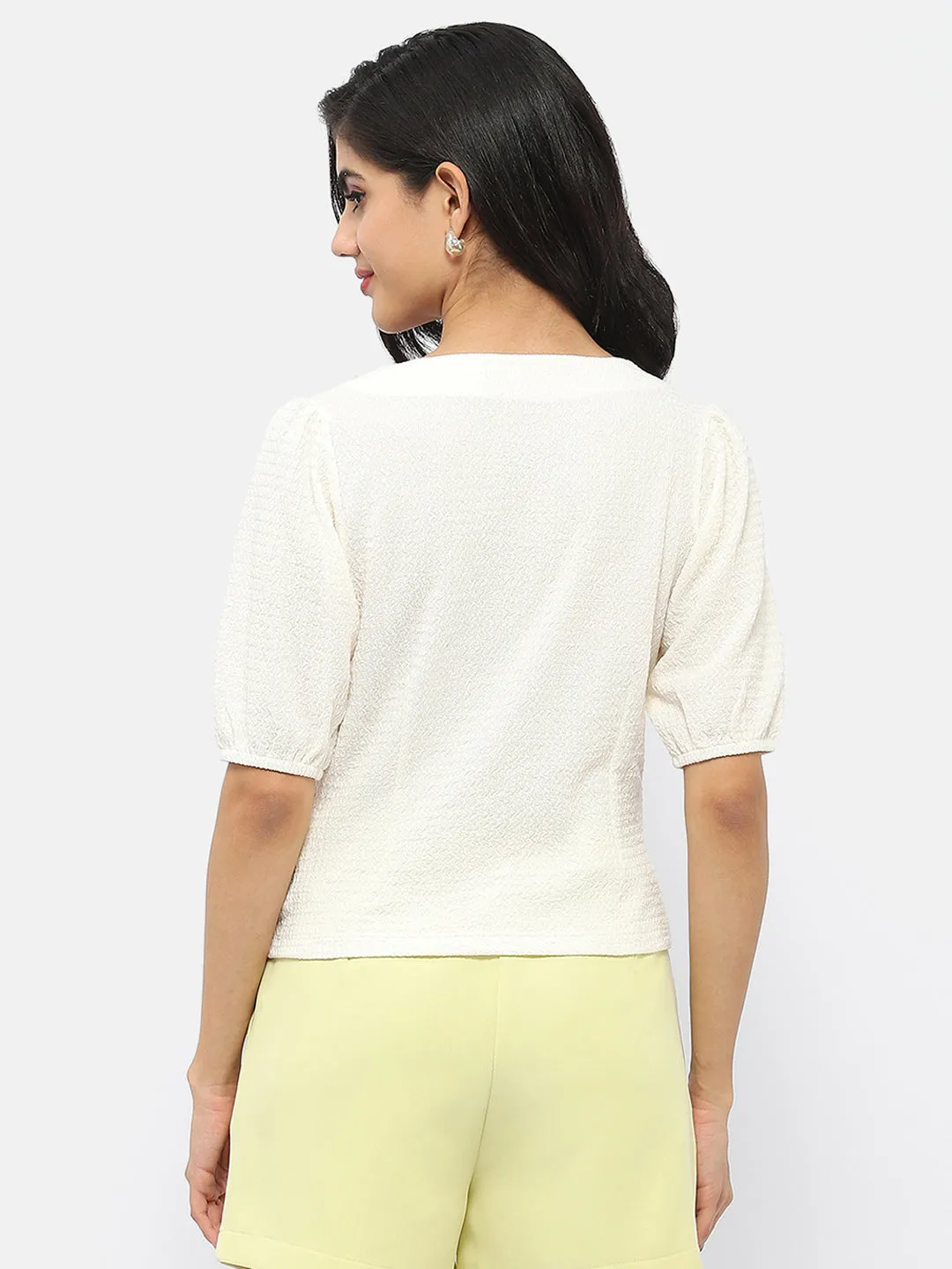 Madame Square Neck Off-White Crinkled Top