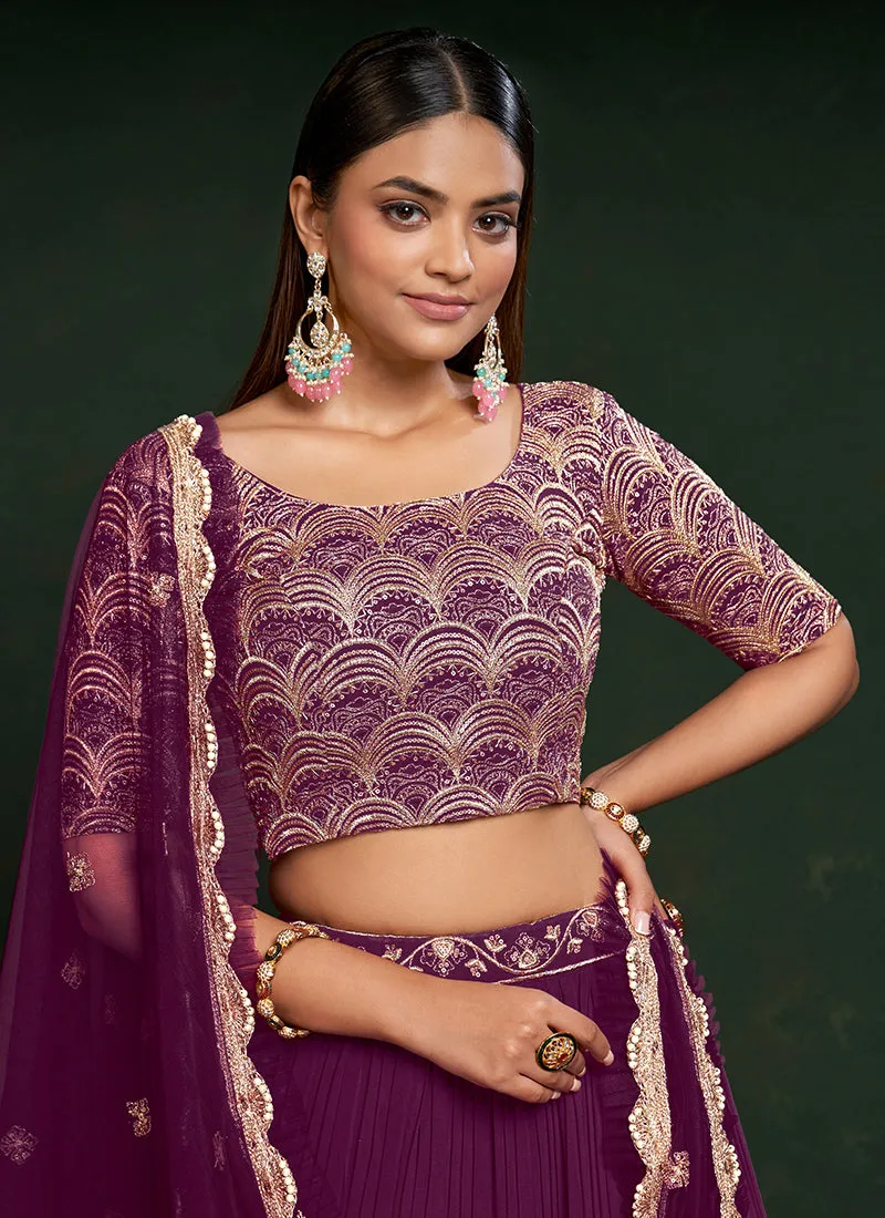 Magenta Sequence Embroidered Festive Lehenga Choli