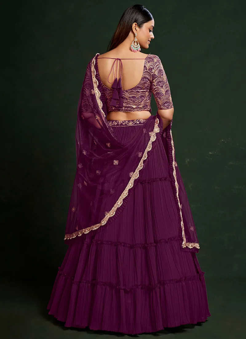 Magenta Sequence Embroidered Festive Lehenga Choli