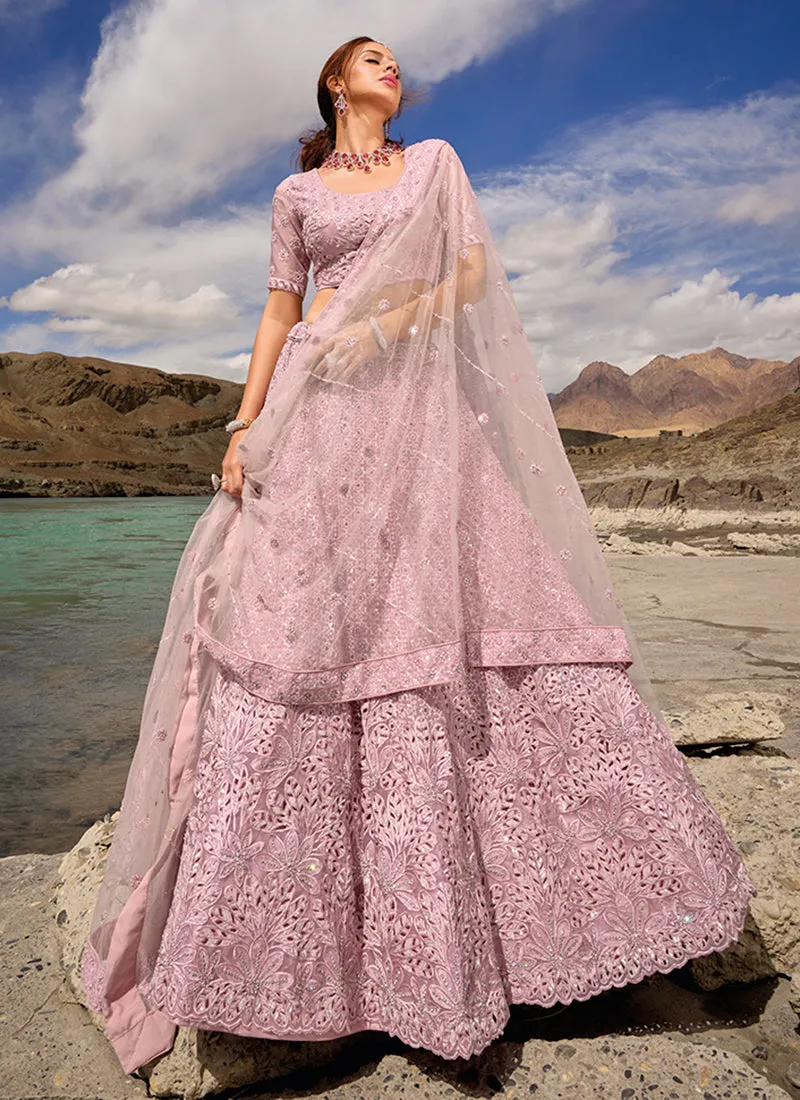 Mauve Handwork Embroidery Wedding Lehenga Choli