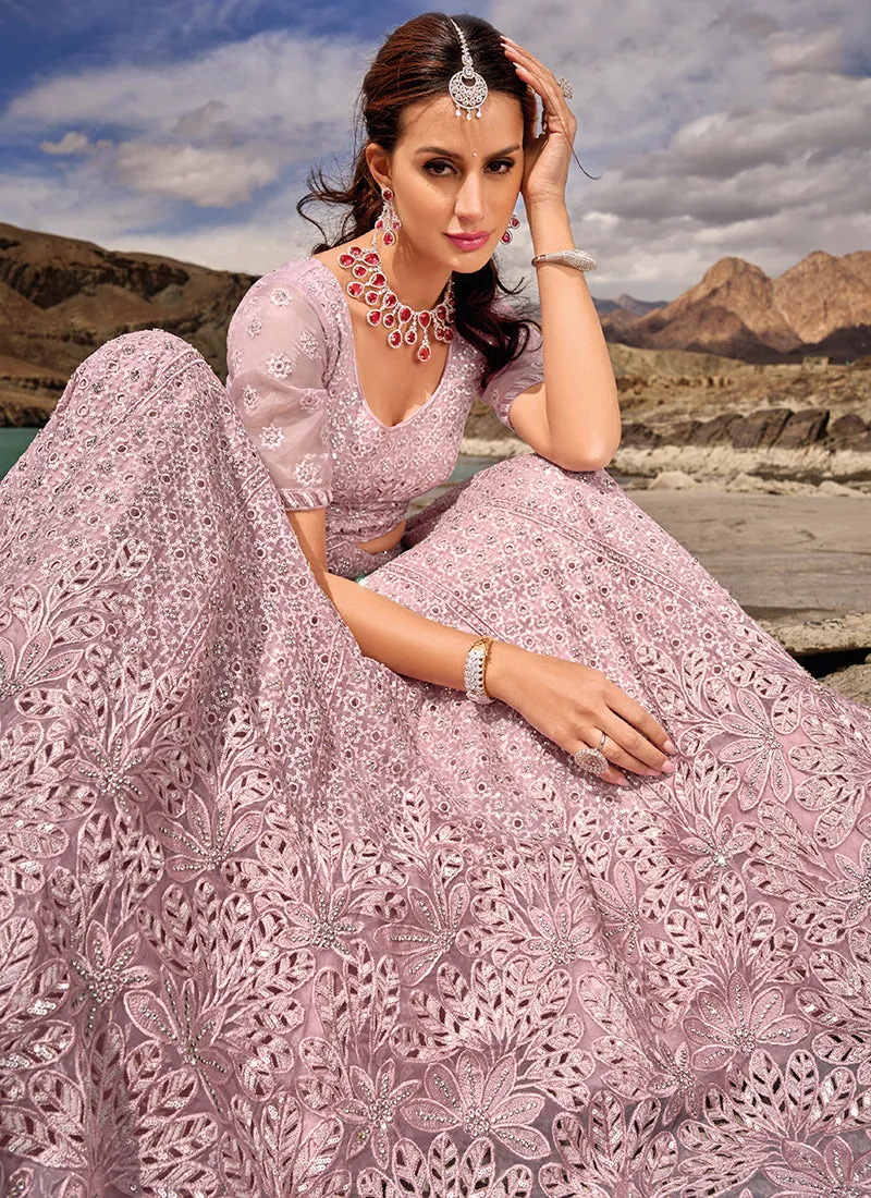 Mauve Handwork Embroidery Wedding Lehenga Choli