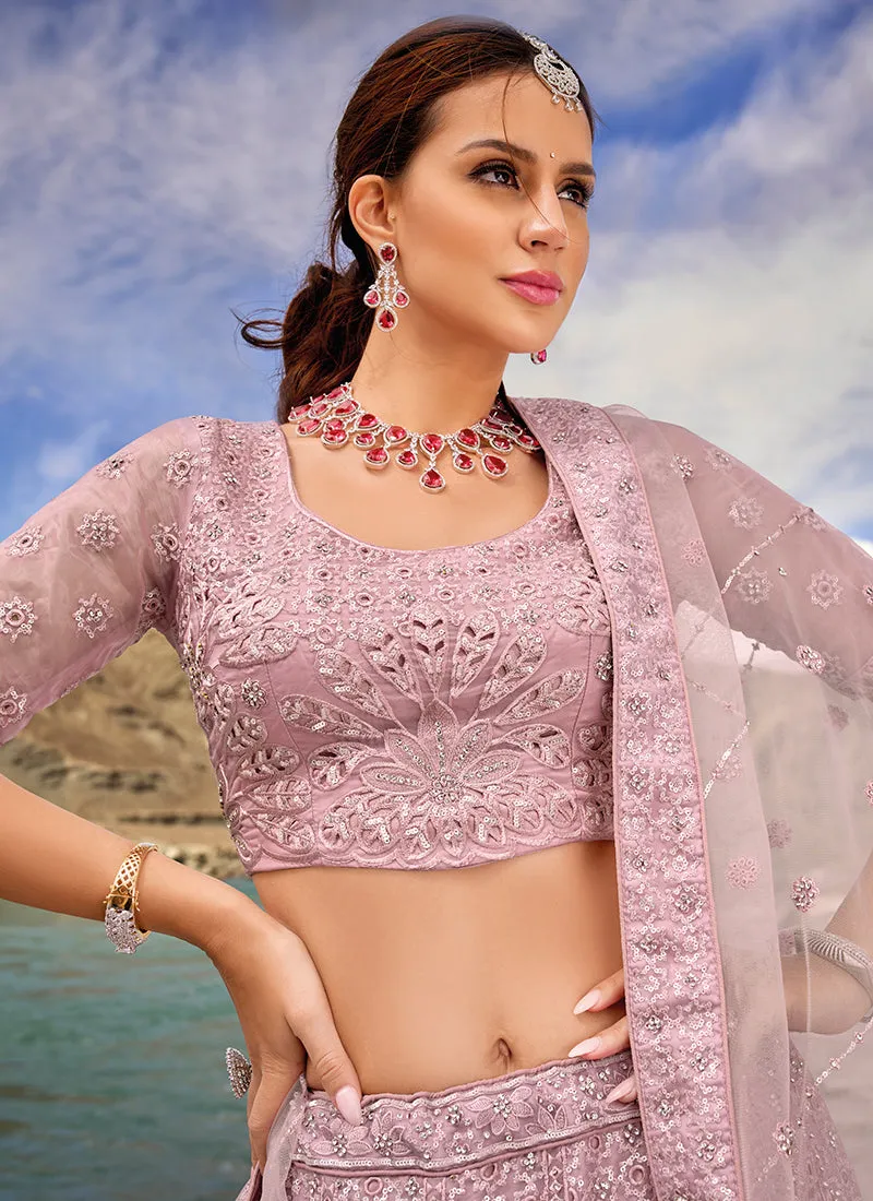Mauve Handwork Embroidery Wedding Lehenga Choli
