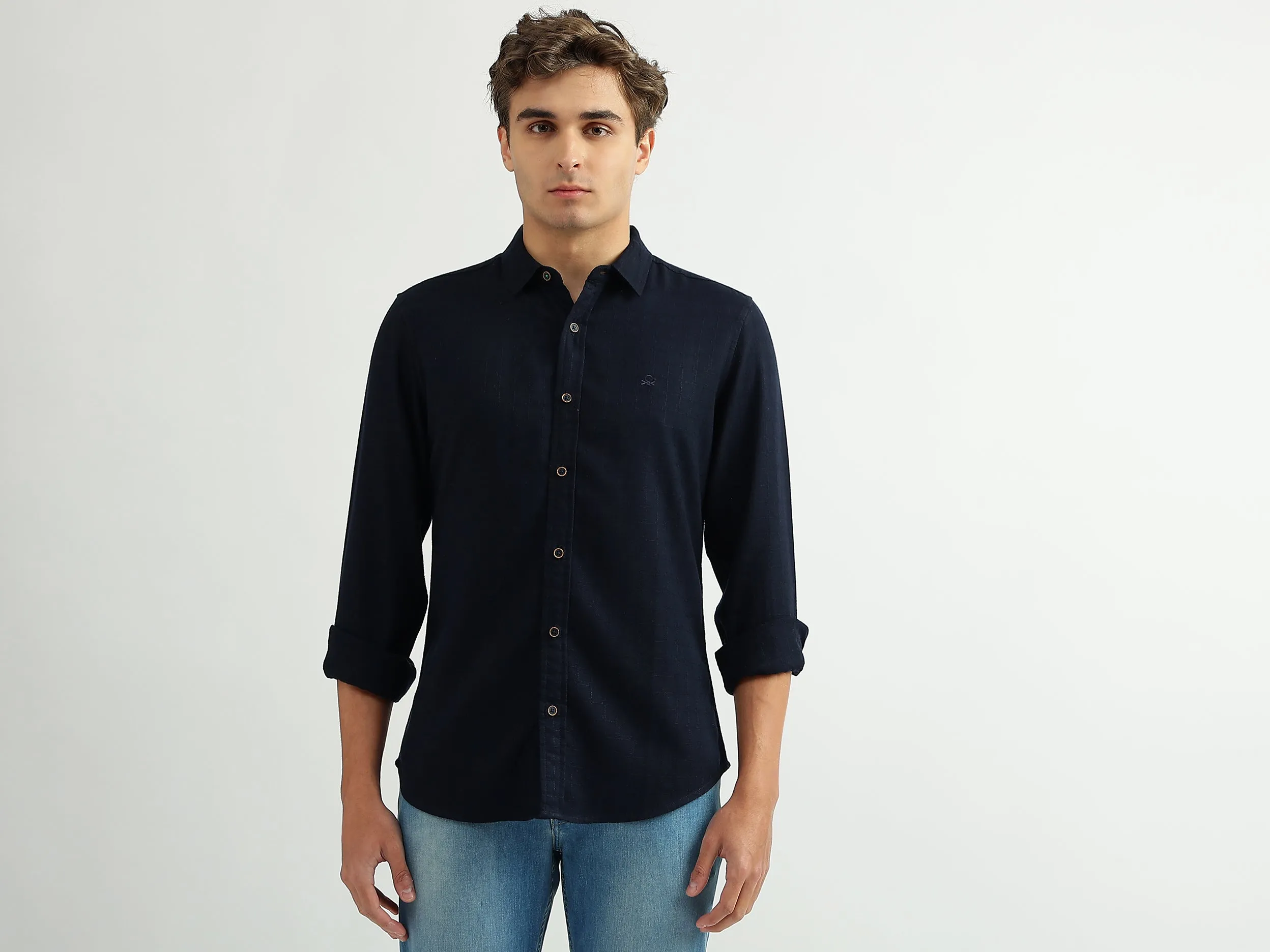 Men Checked Spread Collar Shirt