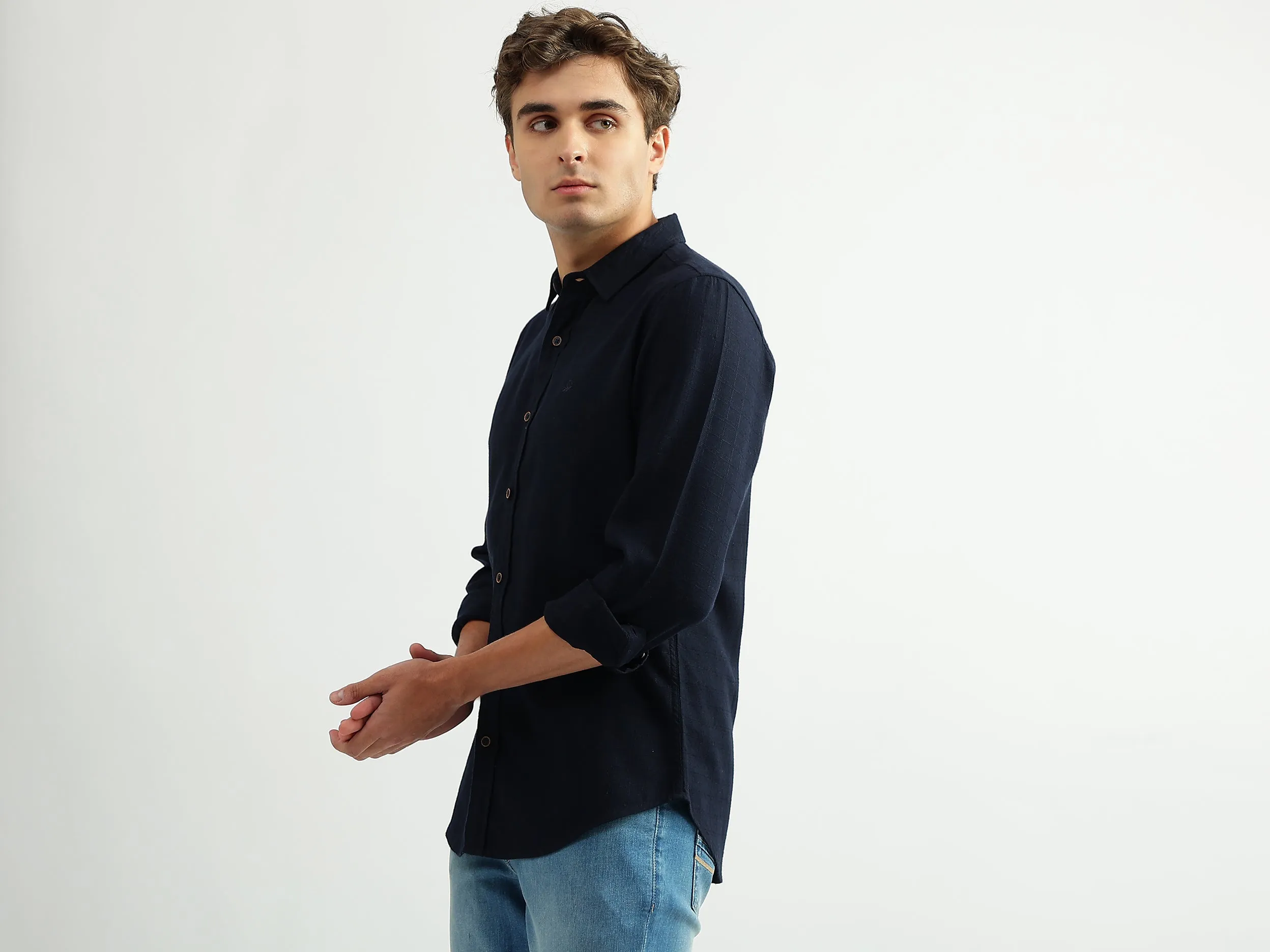 Men Checked Spread Collar Shirt