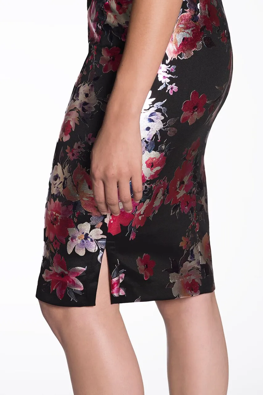 METALLIC FLORAL PENCIL SKIRT | OLIVIA