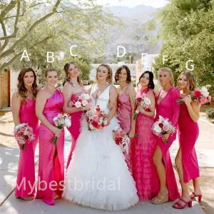 Mismatched Elegant One shoulder Simple Long Mermaid Bridesmaid Dressess, BDS0299