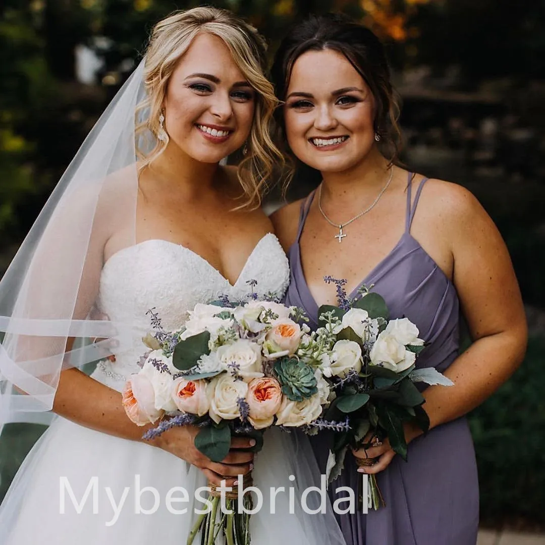 Mismatched Elegant V-neck Sleeveless Side slit A-line Bridesmaid Dressess, BDS0313