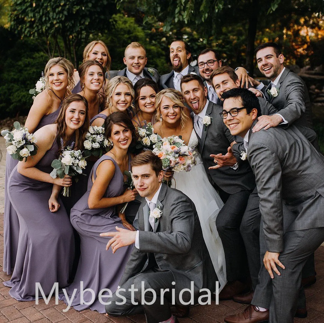 Mismatched Elegant V-neck Sleeveless Side slit A-line Bridesmaid Dressess, BDS0313