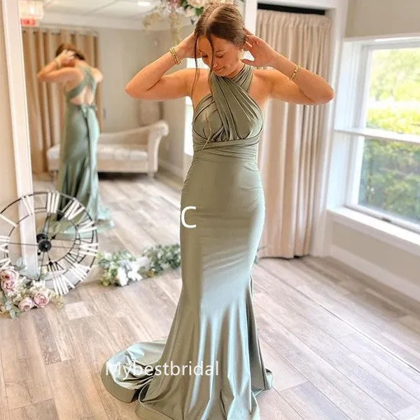 Mismatched Halter Mermaid Floor-length Elegant Simple Pretty Long Bridesmaid Dresses, BDS0254