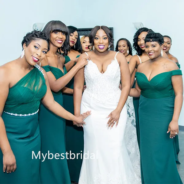 Mismatched off-shoulder Sweetheart Mermaid Floor-length Elegant Simple Long Bridesmaid Dresses, BDS0261