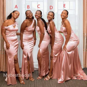 Mismatched One shoulder Side slit Elegant Simple Long Mermaid Dressess, BDS0288