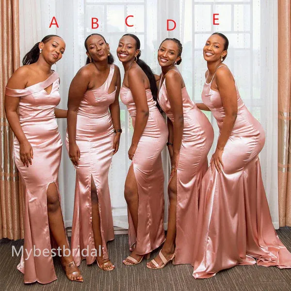 Mismatched One shoulder Side slit Elegant Simple Long Mermaid Dressess, BDS0288