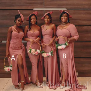 Mismatched One-shoulder Side slit Mermaid Elegant Simple Pretty Long Bridesmaid Dresses, BDS0250