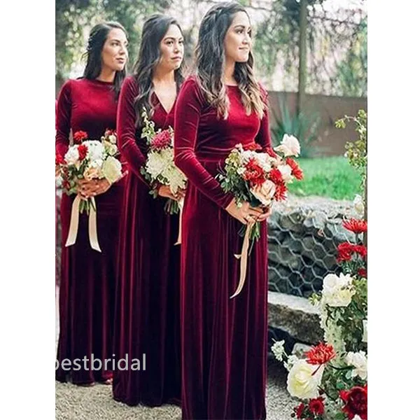 Mismatched V-neck Long sleeves Elegant Simple Long Mermaid Dressess, BDS0287