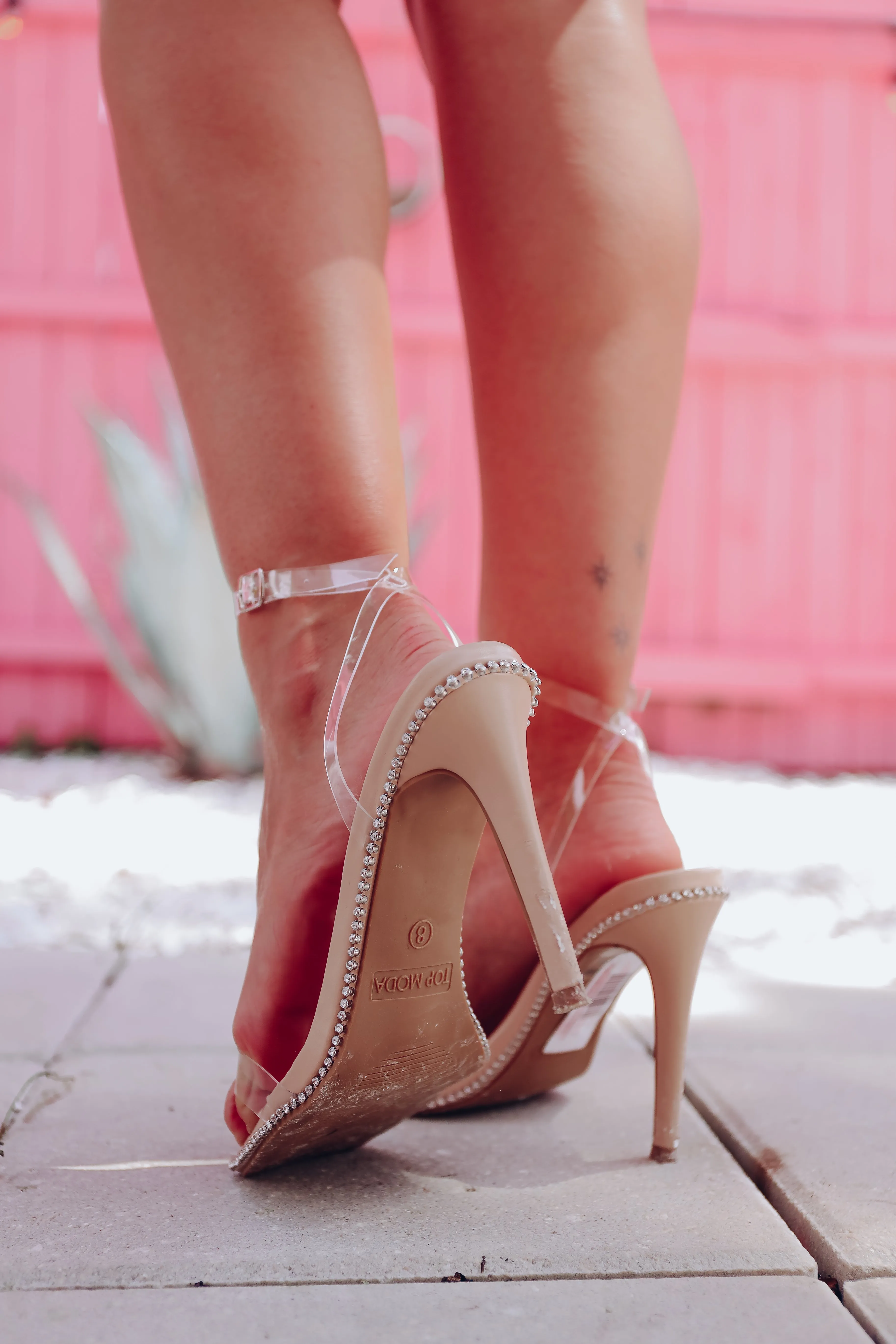 *Model* Crystal Clear Rhinestone Heeled Sandal - Size 6