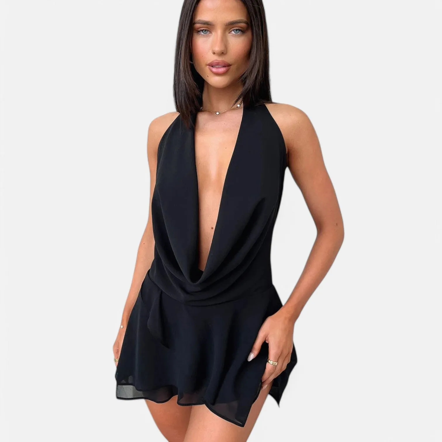 Monacogents | Elegant Women's Backless Halter Mini Dress