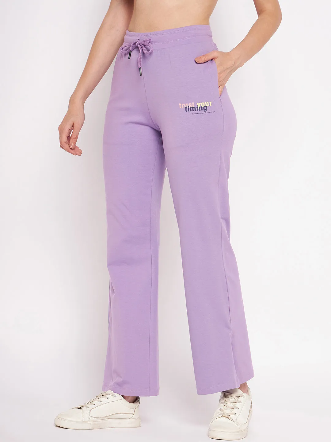 mSECRET Solid Mauve Flared Pocket Trackpants