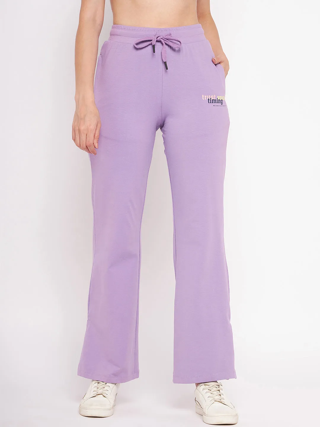 mSECRET Solid Mauve Flared Pocket Trackpants