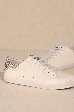 Natela Leopard Trim Star Sneakers - Lace-Up, 1-Inch Heel, Vegan Leather