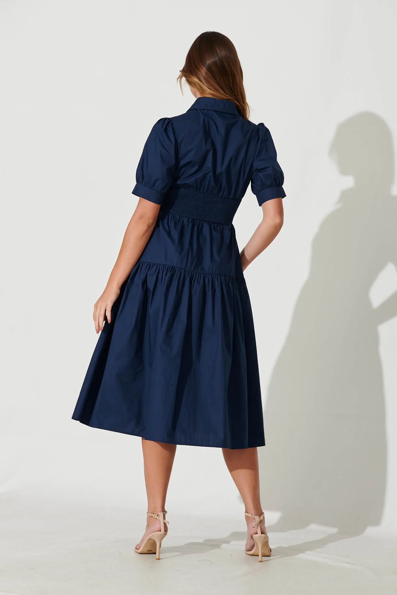 Navy Cotton Midi Shirt Dress - Fairfax Style
