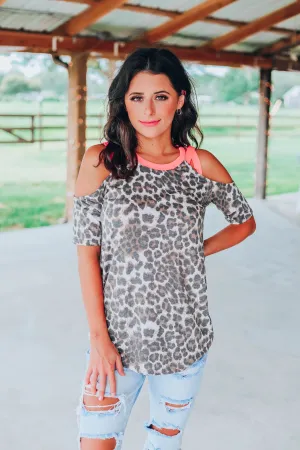 Neon Leopard Cold Shoulder Top