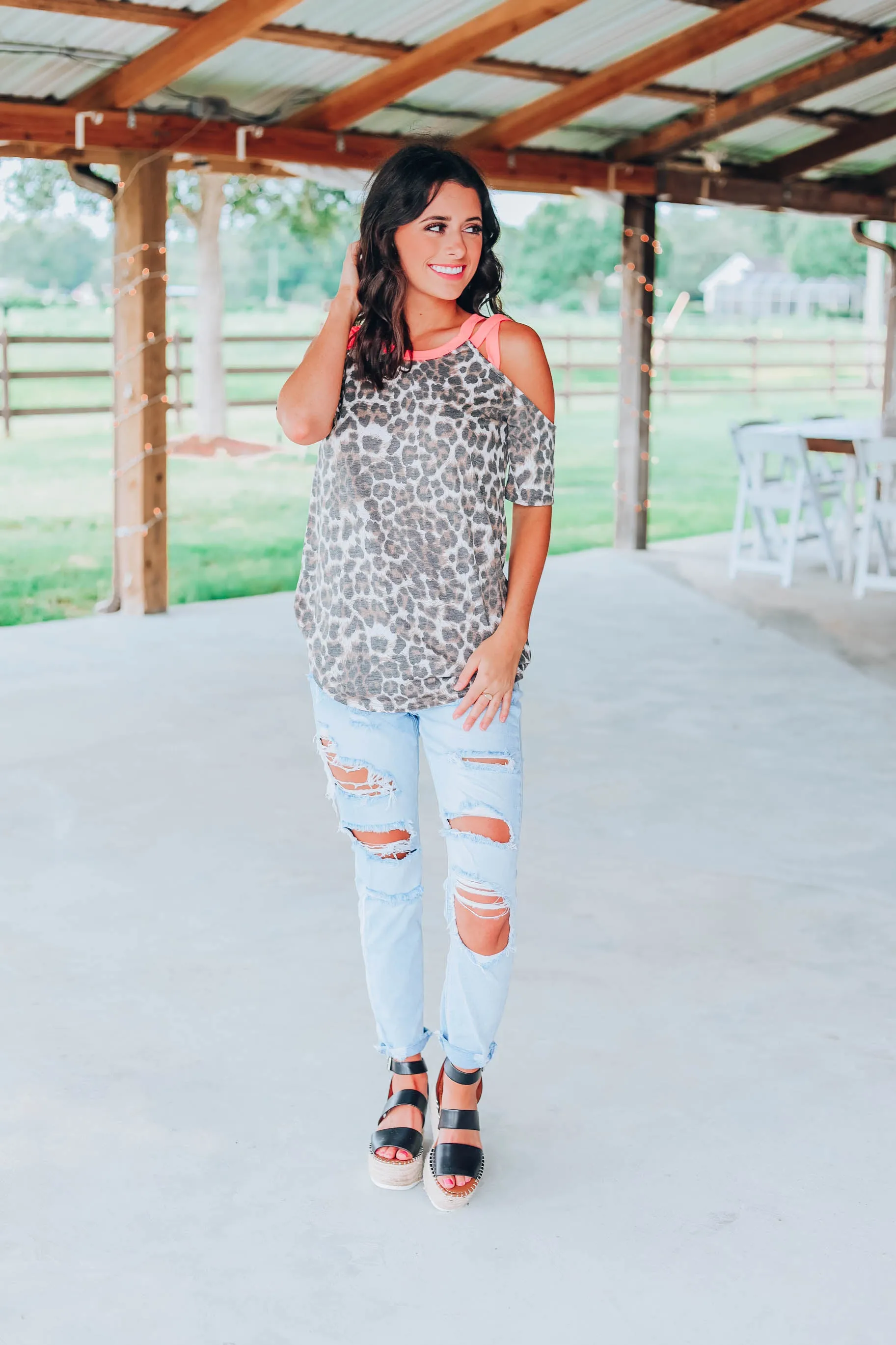 Neon Leopard Cold Shoulder Top
