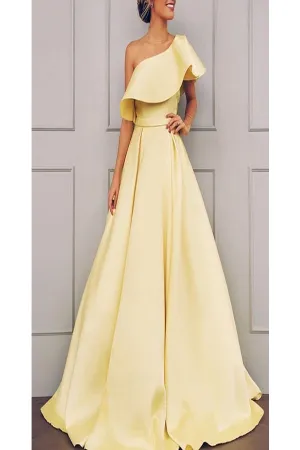 New Elegant One Shoulder Satin A-line Gorgeous Prom Dresses LPD012