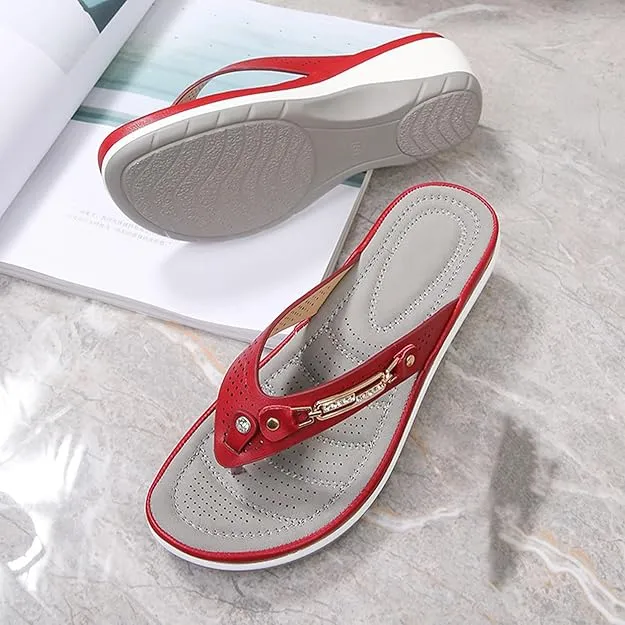 NEW Orthopedic Sandals For Women, Slip On Wedge Sandals For Women, Comfortable Flip Flops Open Toe Sandals, Red, Sz 6