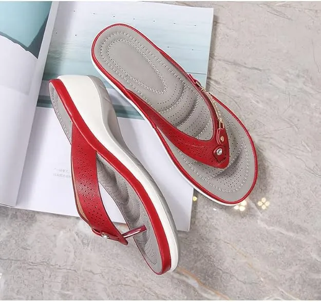 NEW Orthopedic Sandals For Women, Slip On Wedge Sandals For Women, Comfortable Flip Flops Open Toe Sandals, Red, Sz 6