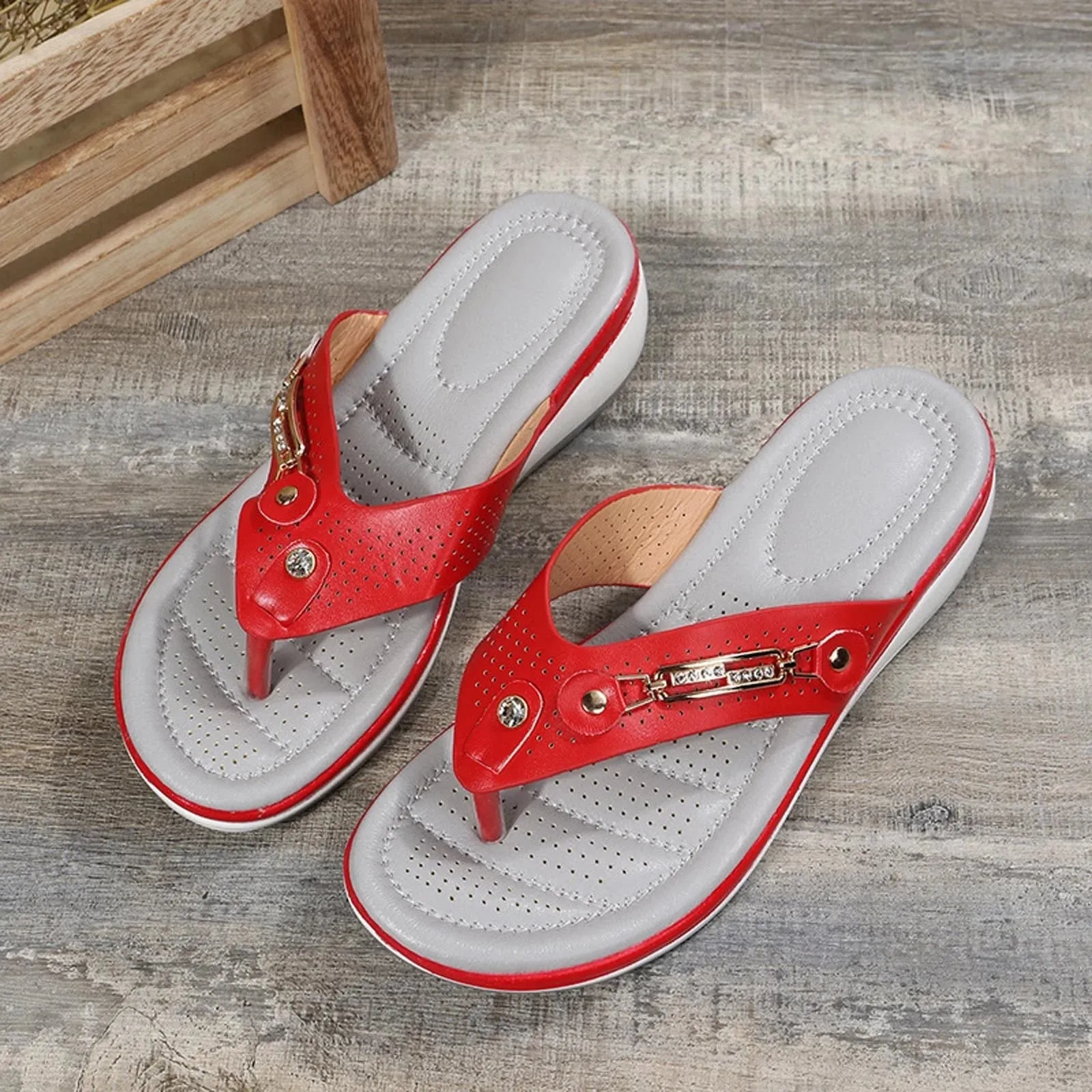 NEW Orthopedic Sandals For Women, Slip On Wedge Sandals For Women, Comfortable Flip Flops Open Toe Sandals, Red, Sz 6
